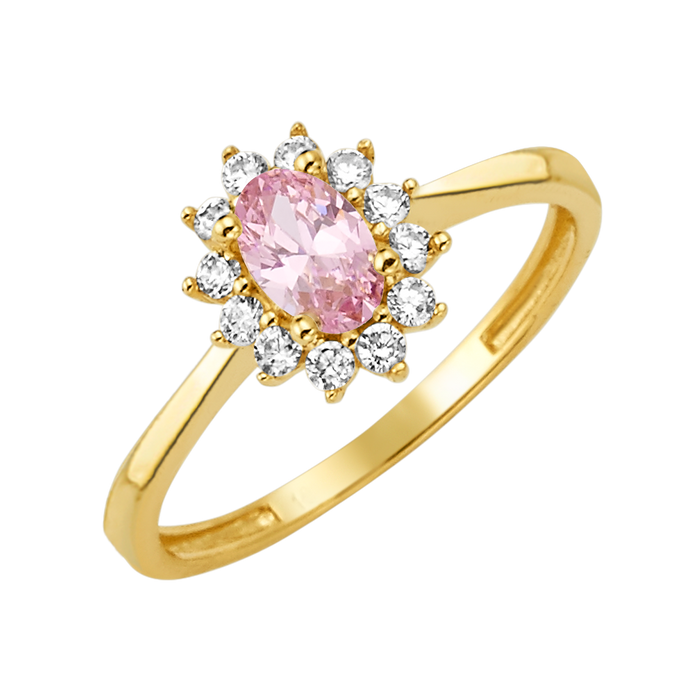 10K/14K Solid Gold Oval Pink Halo Ring