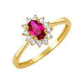 10K/14K Solid Gold Oval Red Halo Ring