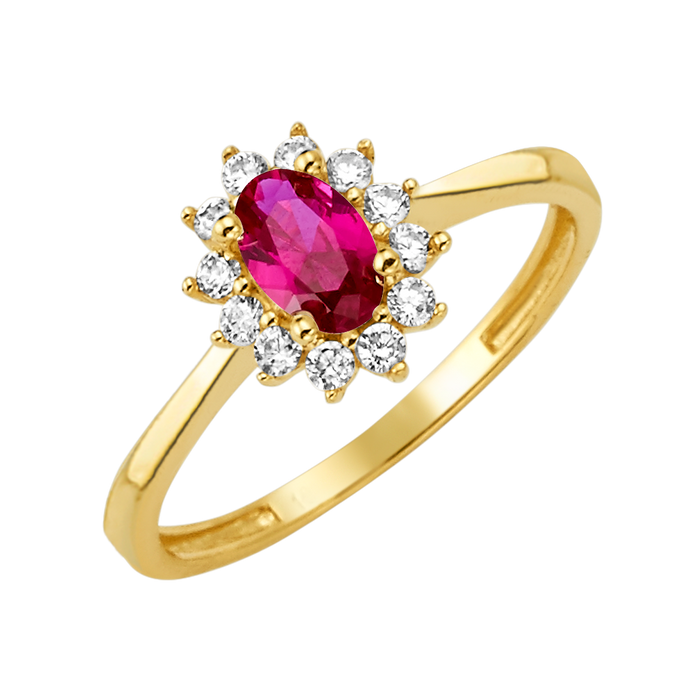 10K/14K Solid Gold Oval Red Halo Ring