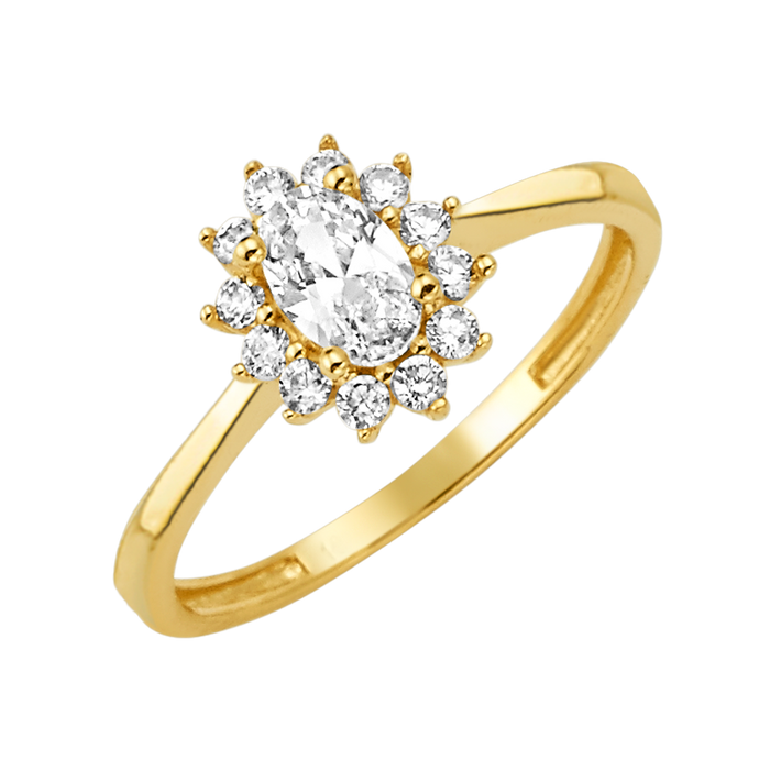 10K/14K Solid Gold Oval White Halo Ring