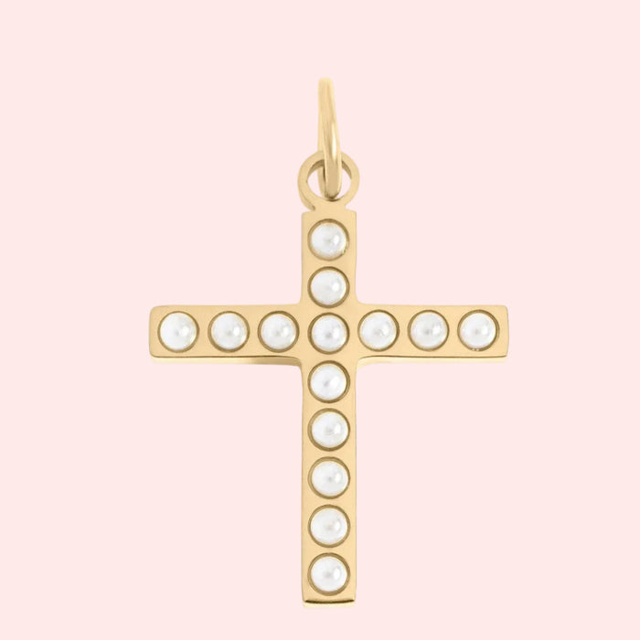 Pearl Beaded Cross Charm