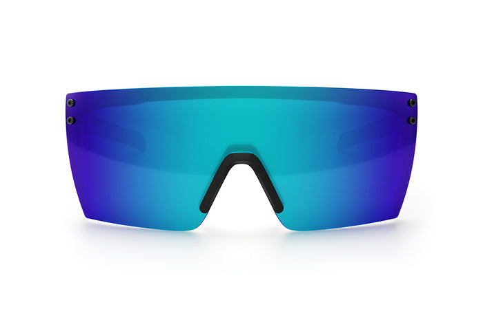 Front view of the Heat Wave Visual Performance Lazer Face Sunglasses with black frame and galaxy blue lens.