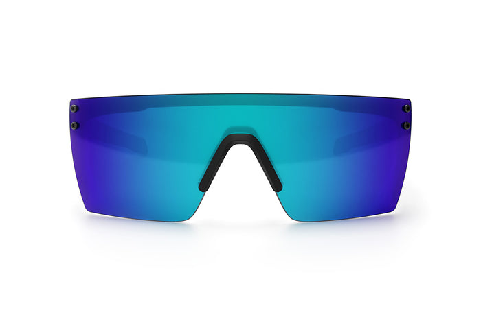 Front view of the Heat Wave Visual Performance Lazer SLIM Sunglasses with black frame and galaxy blue lens.