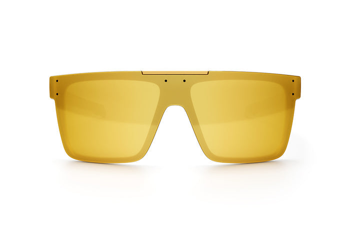 Front angle shot of the Performance Quatro Sunglasses: White Frame Gold Lens Z87+ on a white background.