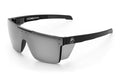 Heat Wave Visual Performance Quatro Sunglasses with black frame, silver lens and matching colored side shields.