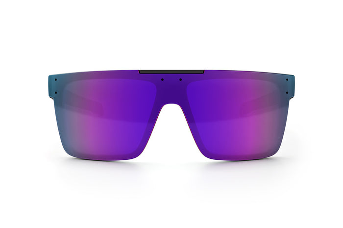Front view of the Heat Wave Visual Performance Quatro with black frame, ultra violet lens and matching side shields.