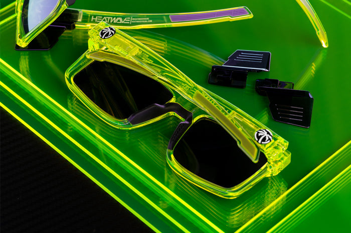 Backside shot of the Performance Rayth Sunglasses: Antifreeze Z87+ on a neon green platform