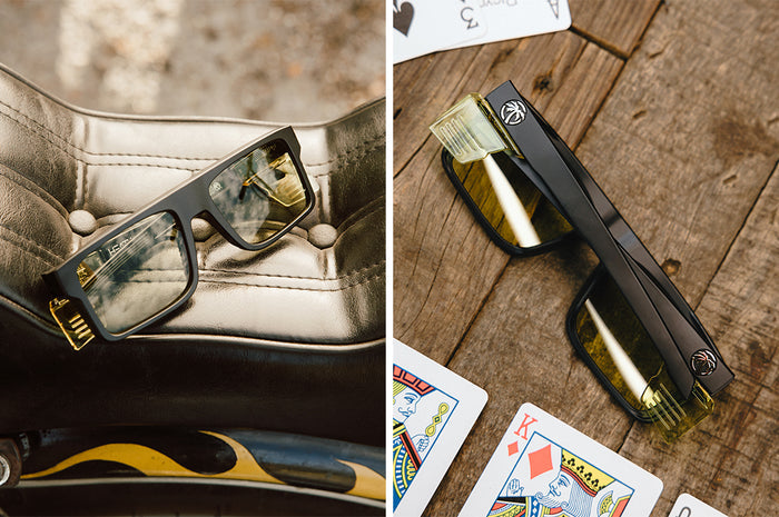 Front and backside of the Performance Rayth Sunglasses: Easy Rider Photochromic Z87+ on a white background