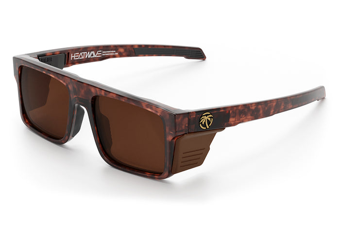 3/4th angle shot of the Performance Rayth Sunglasses: Tortoise Z87+ with brown side shields on a white background.