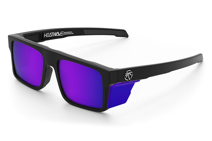 3/4th angle shot of the Performance Rayth Sunglasses: Ultra Violet Z87+ with side shields on a white background.
