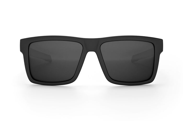 Front view of the Heat Wave Visual  Performance Vise Sunglasses with black frame and black lenses.
