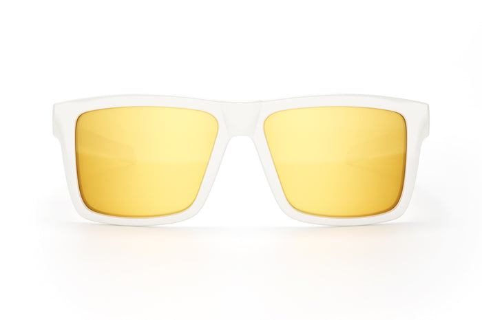Front angle shot of the Performance Vise Sunglasses: White Frame Gold Lens Z87+ on a white background.