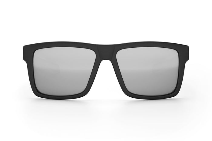 Front view of the Heat Wave Visual Performance Vise Sunglasses with black frame and silver lenses.