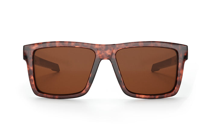 Front view of the Heat Wave Visual Performance Vise Sunglasses with tortoise frame, brown lenses and matching side shields.
