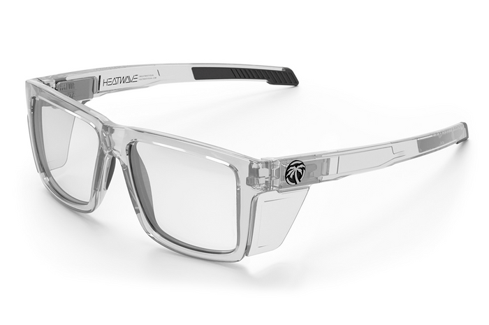 Heat Wave Visual Performance Vise Sunglasses with vapor clear frame, photochromic lenses and clear side shields.