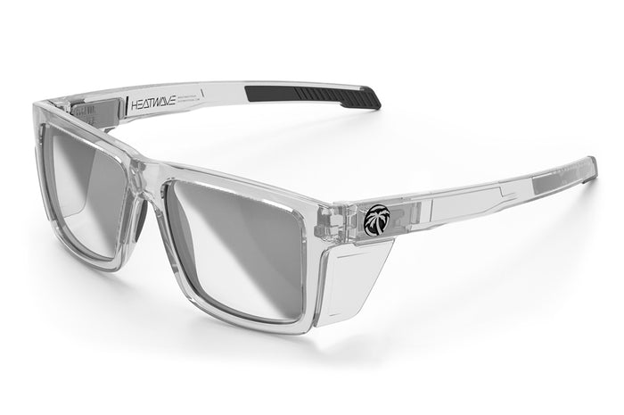 Heat Wave Visual Performance Vise Sunglasses with vapor clear frame, photochromic lenses and clear side shields.