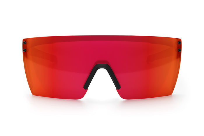 Front view of the Heat Wave Visual Performance XL Lazer Face Sunglasses with black frame and red orange lens.