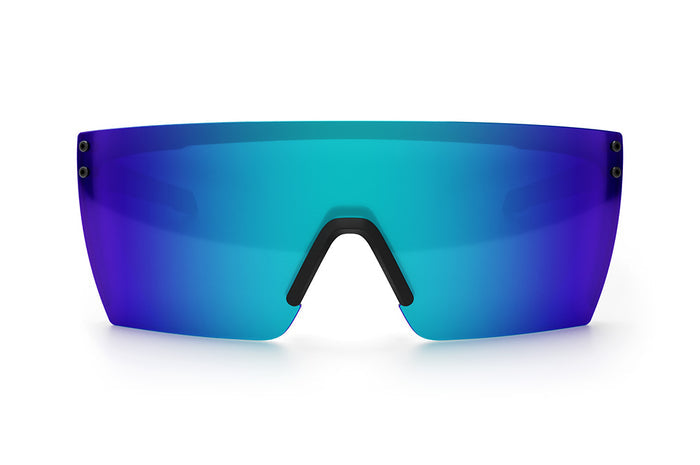 Front view of the Heat Wave Visual Performance XL Lazer Face Sunglasses with black frame and galaxy blue lens.