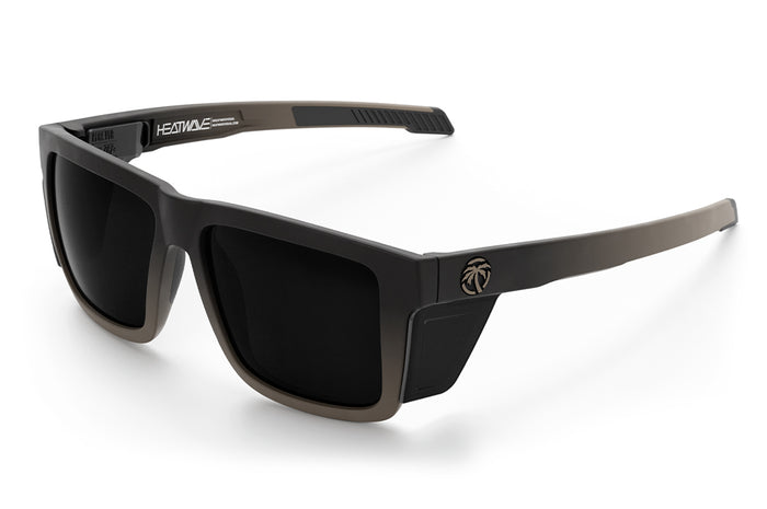 3/4 angle shot of the Performance XL VISE Sunglasses: FDE Fader Z87+ on a white background with black side shields