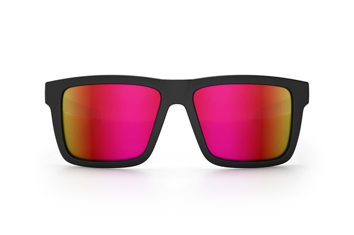 Front view of the Heat Wave Visual Performance XL Vise Sunglasses with black frame, spectrum pink yellow lenses and matching side shields.
