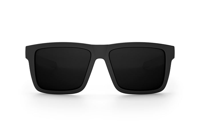 Front view of the Heat Wave Visual Performance XL Vise Sunglasses with black frame and ultra black lenses.