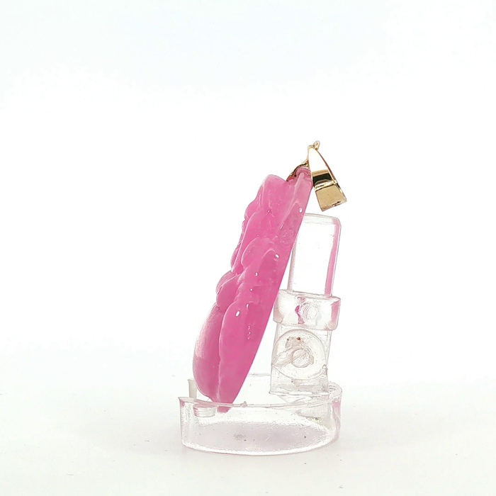 Pink Jade Laughing Buddha Pendant with 14k Yellow Gold bail