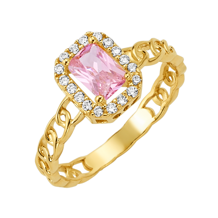 10K/14K Solid Gold Pink Topaz Halo 10K/14K Solid Ring