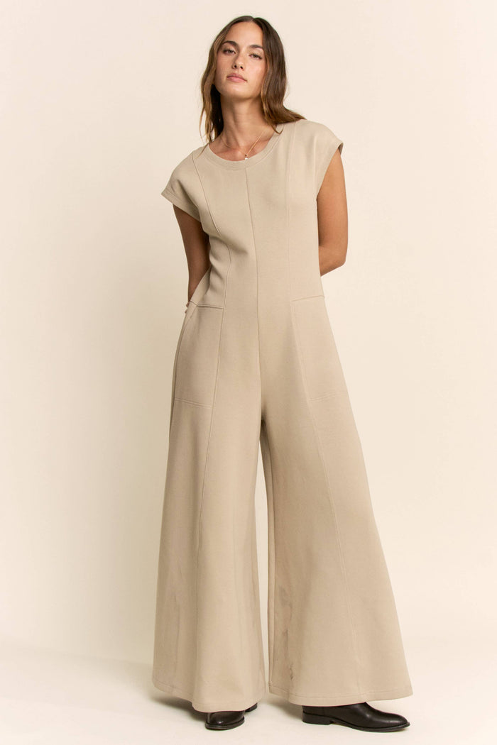 PLUS SOFT KNIT STITCHES WIDE LEG OPEN JUMPSUIT