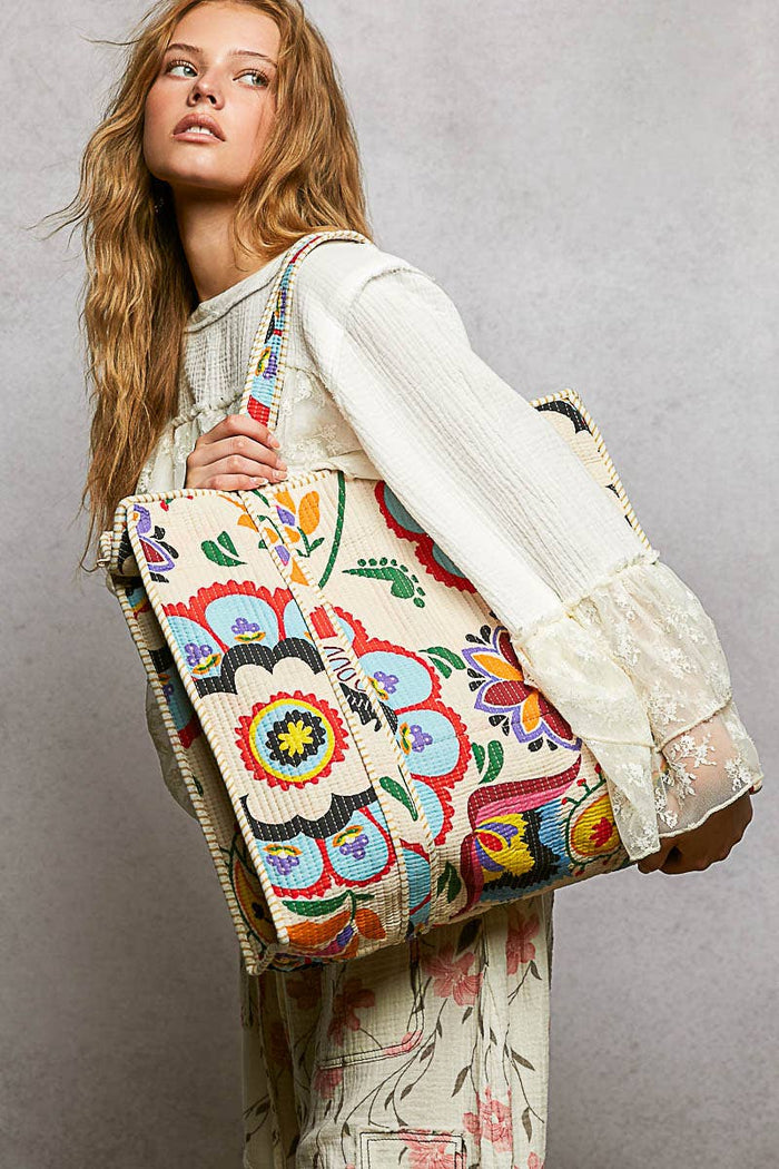 POL Printed Cream Tote Bag