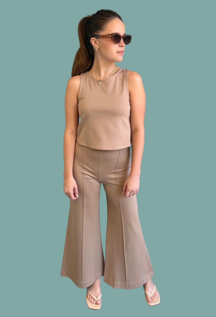 Ponte Knit Wide Leg Pant - Cropped