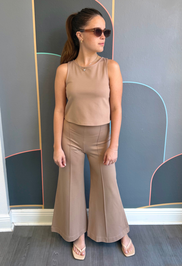 Ponte Knit Wide Leg Pant - Cropped