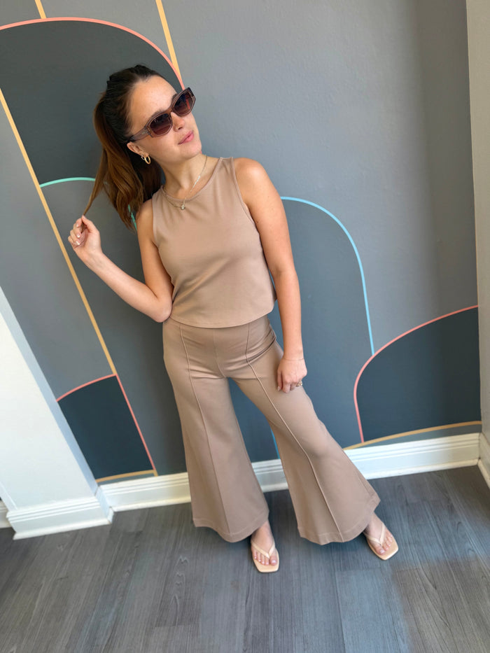 Ponte Knit Wide Leg Pant - Cropped
