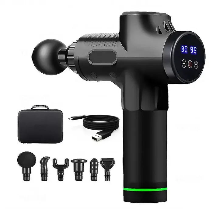 Portable Deep Tissue Massage Gun with 4 Interchangeable Heads – Rechargeable Muscle Massager for Neck, Back & Body