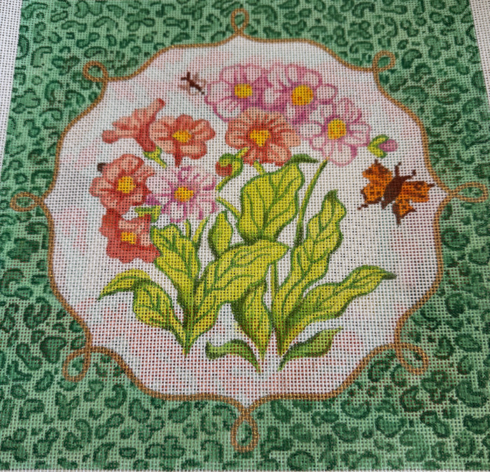 Primroses w/ Green Leopard Border