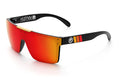 Heat Wave Visual Quatro Sunglasses with black frame, turbo print arms and sunblast orange yellow lens.