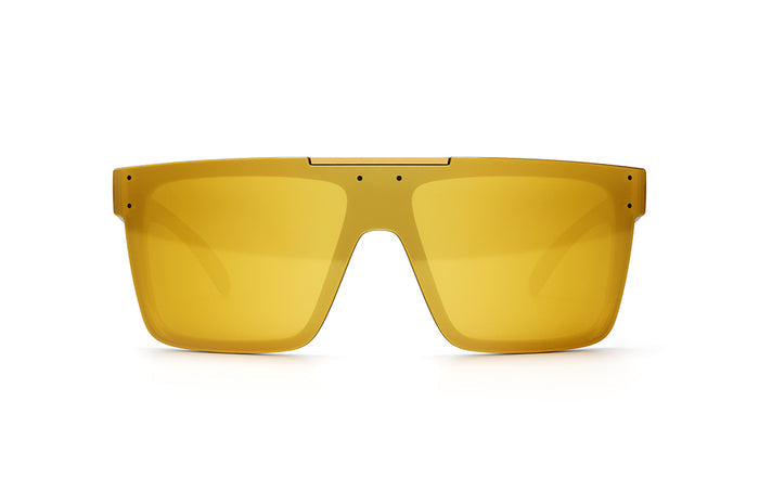 Front view of Heat Wave Visual Quatro black frame and gold lens.