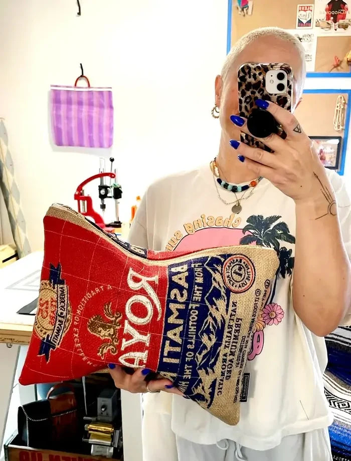 Recycled Burlap Oversized Clutch red print only