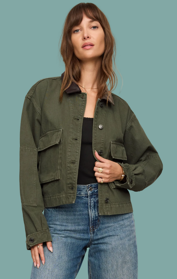 Rey Cropped Denim Chore Jacket - Dusk Sage