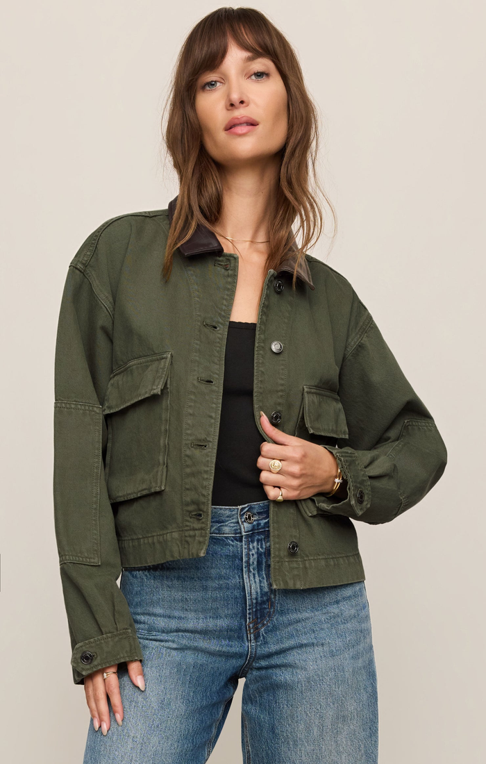 Rey Cropped Denim Chore Jacket - Dusk Sage