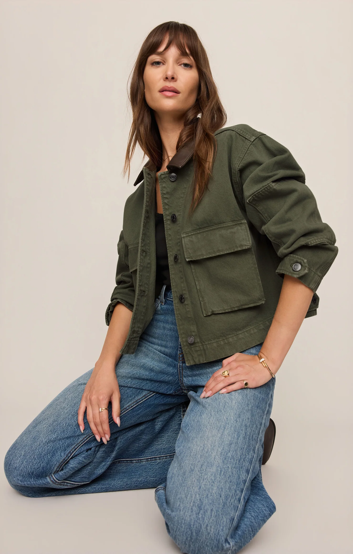 Rey Cropped Denim Chore Jacket - Dusk Sage