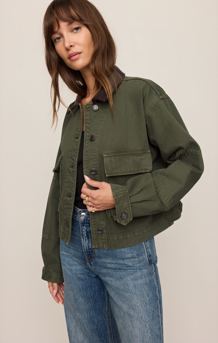 Rey Cropped Denim Chore Jacket - Dusk Sage