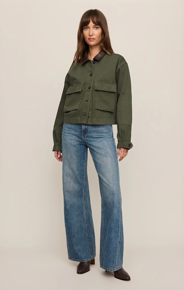 Rey Cropped Denim Chore Jacket - Dusk Sage