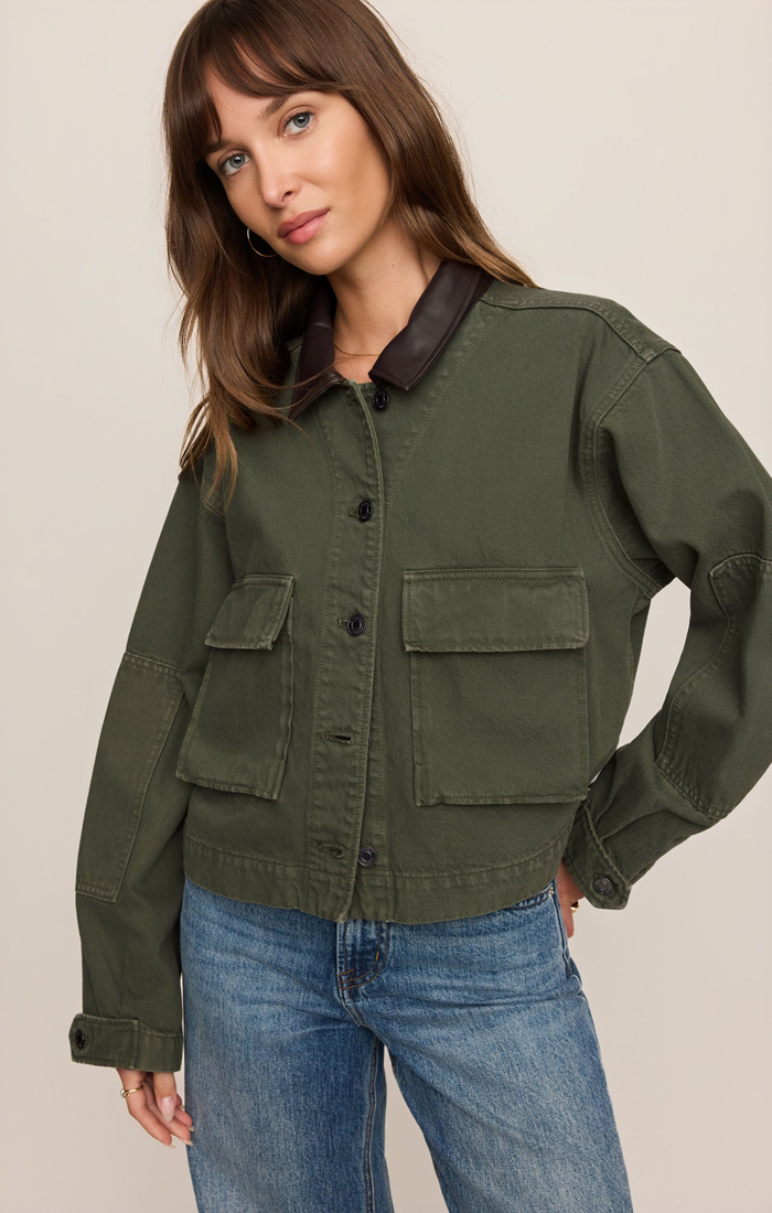 Rey Cropped Denim Chore Jacket - Dusk Sage