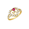 10K/14K Gold Rose Flower Ring with Red & White Gemstones