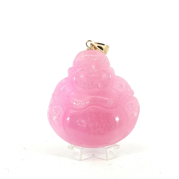 Rose Quartz Buddha Pendant with 14k gold bail