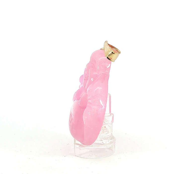 Rose Quartz Buddha Pendant with 14k gold bail