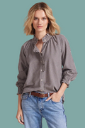 Rosie Ruffle Button Up - Mocha Gingham