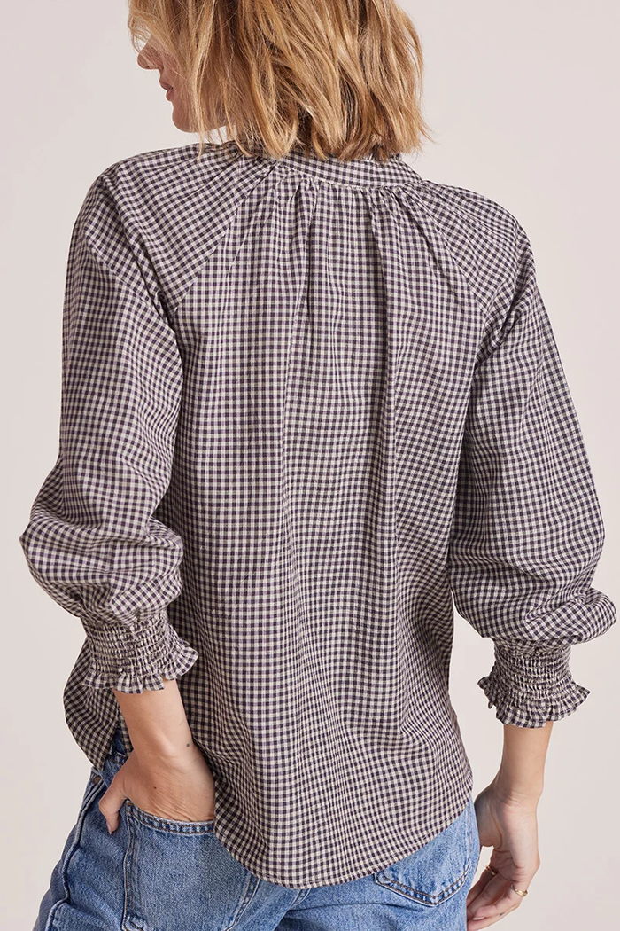 Rosie Ruffle Button Up - Mocha Gingham