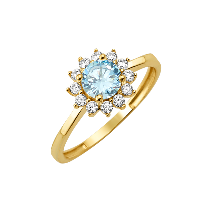 10K/14K Solid Gold Round Aqua Halo Ring