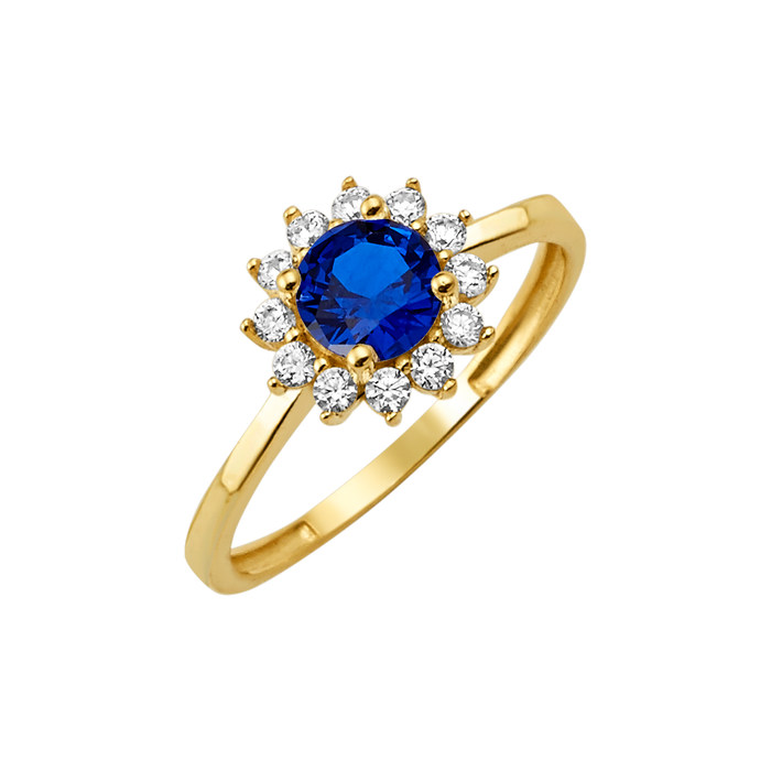 10K/14K Solid Gold Round Blue Halo Ring